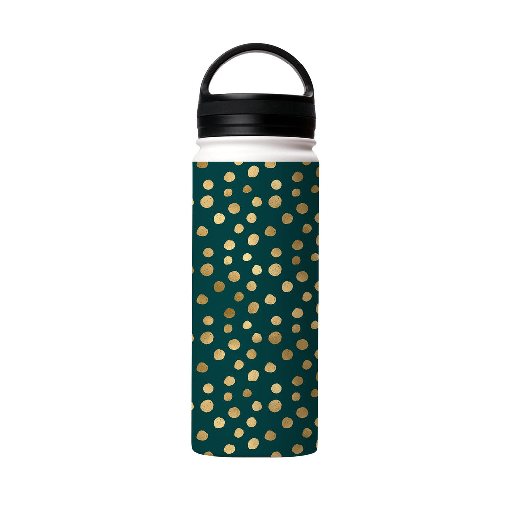 Water Bottles-Green Dots Insulated Stainless Steel Water Bottle-18oz (530ml)-handle cap-Insulated Steel Water Bottle Our insulated stainless steel bottle comes in 3 sizes- Small 12oz (350ml), Medium 18oz (530ml) and Large 32oz (945ml) . It comes with a leak proof cap Keeps water cool for 24 hours Also keeps things warm for up to 12 hours Choice of 3 lids ( Sport Cap, Handle Cap, Flip Cap ) for easy carrying Dishwasher Friendly Lightweight, durable and easy to carry Reusable, so it's safe for the