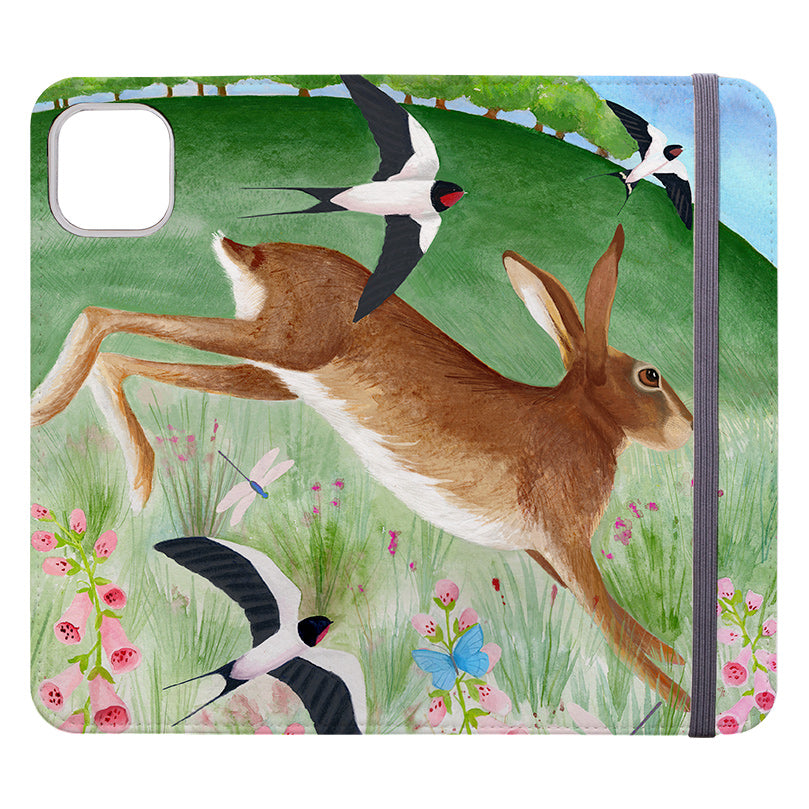 Wallet phone case-Hare And Swallows By Bex Parkin-Vegan Leather Wallet Case Vegan leather. 3 slots for cards Fully printed exterior. Compatibility See drop down menu for options, please select the right case as we print to order.-Stringberry