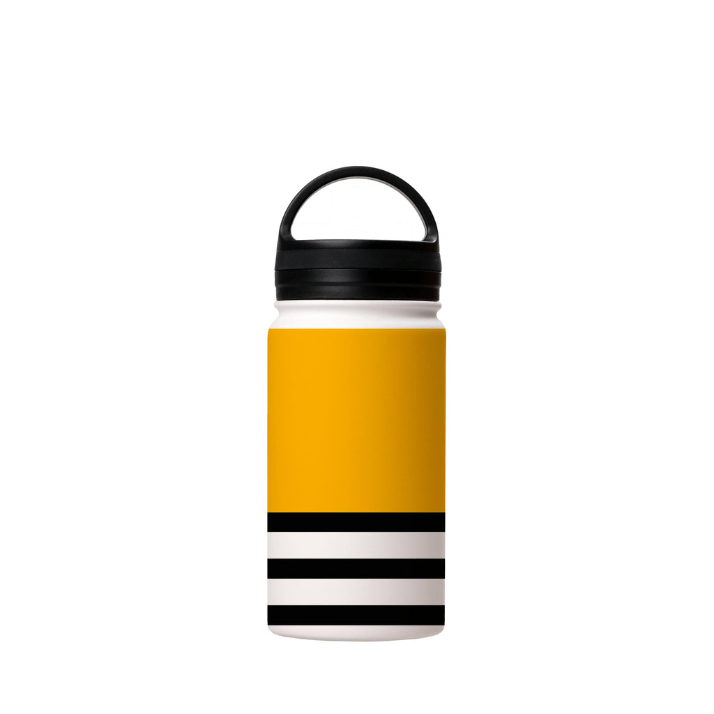 Water Bottles-Honey And Stripes Insulated Stainless Steel Water Bottle-12oz (350ml)-handle cap-Insulated Steel Water Bottle Our insulated stainless steel bottle comes in 3 sizes- Small 12oz (350ml), Medium 18oz (530ml) and Large 32oz (945ml) . It comes with a leak proof cap Keeps water cool for 24 hours Also keeps things warm for up to 12 hours Choice of 3 lids ( Sport Cap, Handle Cap, Flip Cap ) for easy carrying Dishwasher Friendly Lightweight, durable and easy to carry Reusable, so it's safe 