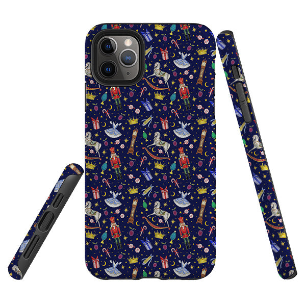 iPhone phone case-Blue Nutcracker By Catherine Rowe-Product Details Raised bevel to protect screen from scratches. Impact resistant polycarbonate shell and shock absorbing inner TPU liner. Secure fit with design wrapping around side of the case and full access to ports. Compatible with Qi-standard wireless charging. Thickness 1/8 inch (3mm), weight 30g. Compatibility See drop down menu for options, please select the right case as we print to order.-Stringberry