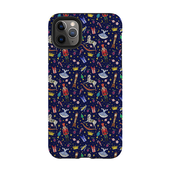 iPhone phone case-Blue Nutcracker By Catherine Rowe-Product Details Raised bevel to protect screen from scratches. Impact resistant polycarbonate shell and shock absorbing inner TPU liner. Secure fit with design wrapping around side of the case and full access to ports. Compatible with Qi-standard wireless charging. Thickness 1/8 inch (3mm), weight 30g. Compatibility See drop down menu for options, please select the right case as we print to order.-Stringberry