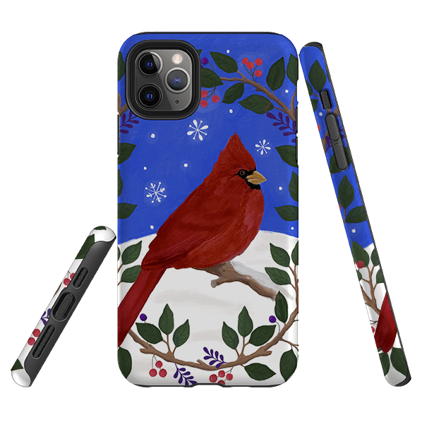 iPhone phone case-Cardinal Wreath By Bex Parkin-Product Details Raised bevel to protect screen from scratches. Impact resistant polycarbonate shell and shock absorbing inner TPU liner. Secure fit with design wrapping around side of the case and full access to ports. Compatible with Qi-standard wireless charging. Thickness 1/8 inch (3mm), weight 30g. Compatibility See drop down menu for options, please select the right case as we print to order.-Stringberry