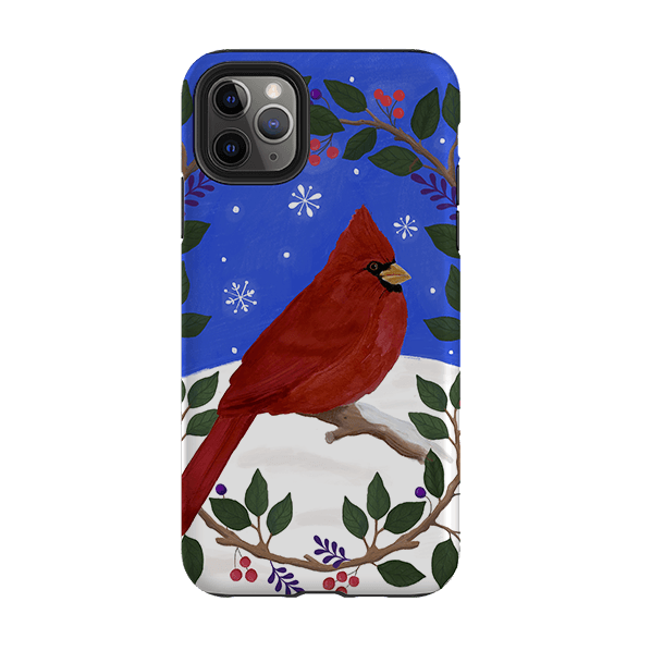 iPhone phone case-Cardinal Wreath By Bex Parkin-Product Details Raised bevel to protect screen from scratches. Impact resistant polycarbonate shell and shock absorbing inner TPU liner. Secure fit with design wrapping around side of the case and full access to ports. Compatible with Qi-standard wireless charging. Thickness 1/8 inch (3mm), weight 30g. Compatibility See drop down menu for options, please select the right case as we print to order.-Stringberry