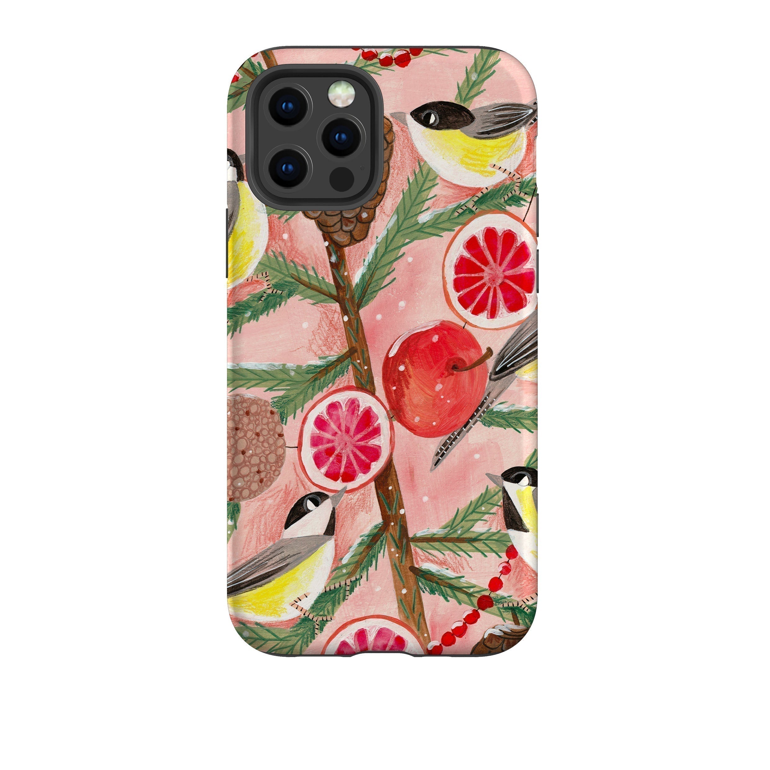 iPhone phone case-Chickadee By Caroline Bonne Muller-Product Details Raised bevel to protect screen from scratches. Impact resistant polycarbonate shell and shock absorbing inner TPU liner. Secure fit with design wrapping around side of the case and full access to ports. Compatible with Qi-standard wireless charging. Thickness 1/8 inch (3mm), weight 30g. Compatibility See drop down menu for options, please select the right case as we print to order.-Stringberry