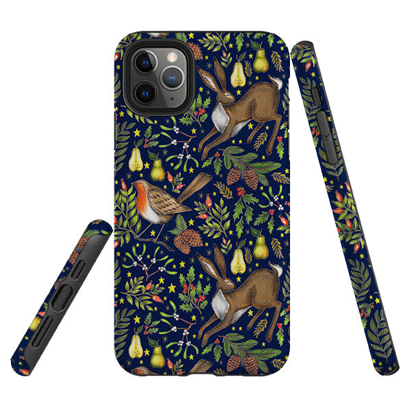 iPhone phone case-Christmas Garden By Catherine Rowe-Product Details Raised bevel to protect screen from scratches. Impact resistant polycarbonate shell and shock absorbing inner TPU liner. Secure fit with design wrapping around side of the case and full access to ports. Compatible with Qi-standard wireless charging. Thickness 1/8 inch (3mm), weight 30g. Compatibility See drop down menu for options, please select the right case as we print to order.-Stringberry