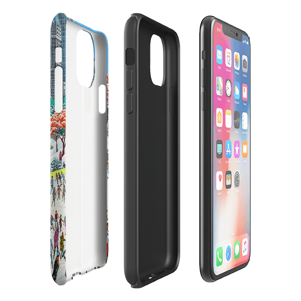 iPhone phone case-Newyork Skaters By Philip Hood-Product Details Raised bevel to protect screen from scratches. Impact resistant polycarbonate shell and shock absorbing inner TPU liner. Secure fit with design wrapping around side of the case and full access to ports. Compatible with Qi-standard wireless charging. Thickness 1/8 inch (3mm), weight 30g. Compatibility See drop down menu for options, please select the right case as we print to order.-Stringberry