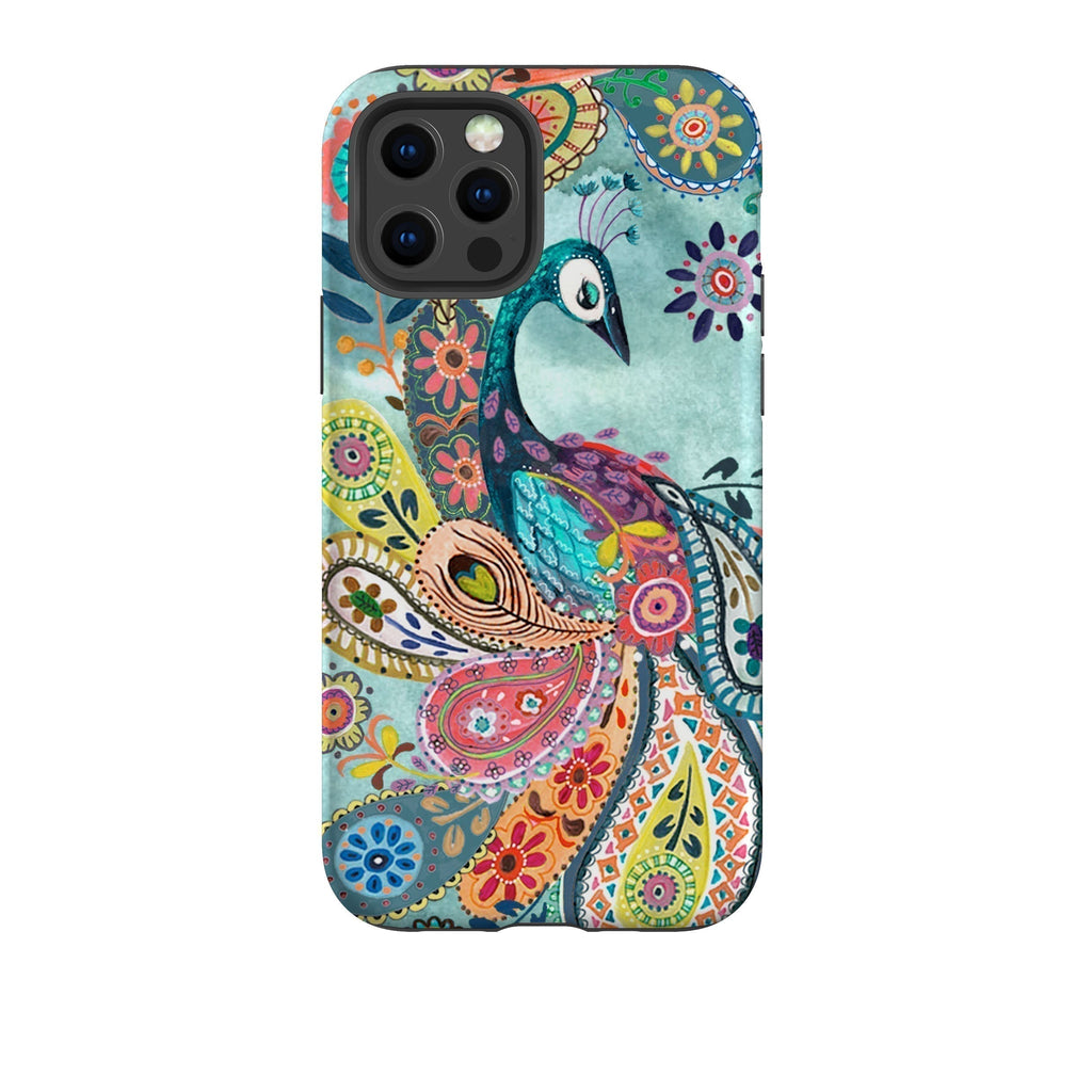 iPhone phone case-Peacock Dreams By Caroline Bonne Muller-Product Details Raised bevel to protect screen from scratches. Impact resistant polycarbonate shell and shock absorbing inner TPU liner. Secure fit with design wrapping around side of the case and full access to ports. Compatible with Qi-standard wireless charging. Thickness 1/8 inch (3mm), weight 30g. Compatibility See drop down menu for options, please select the right case as we print to order.-Stringberry