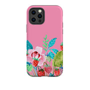 iPhone phone case-Pink Colour Floral By Caroline Bonne Muller-Product Details Raised bevel to protect screen from scratches. Impact resistant polycarbonate shell and shock absorbing inner TPU liner. Secure fit with design wrapping around side of the case and full access to ports. Compatible with Qi-standard wireless charging. Thickness 1/8 inch (3mm), weight 30g. Compatibility See drop down menu for options, please select the right case as we print to order.-Stringberry