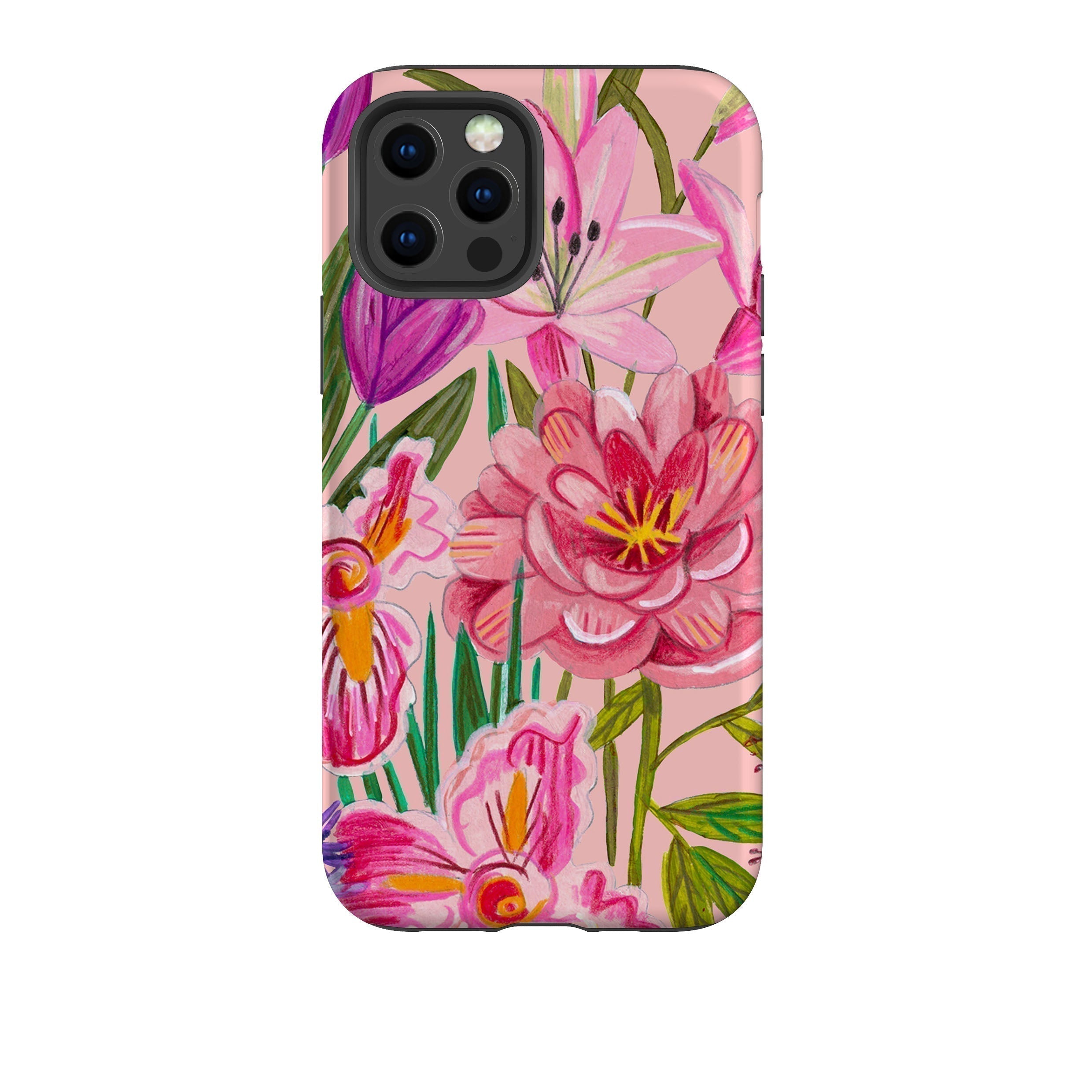 iPhone phone case-Pink Floral By Caroline Bonne Muller-Product Details Raised bevel to protect screen from scratches. Impact resistant polycarbonate shell and shock absorbing inner TPU liner. Secure fit with design wrapping around side of the case and full access to ports. Compatible with Qi-standard wireless charging. Thickness 1/8 inch (3mm), weight 30g. Compatibility See drop down menu for options, please select the right case as we print to order.-Stringberry
