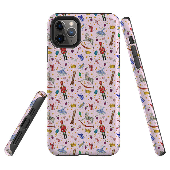 iPhone phone case-Pink Nutcracker By Catherine Rowe-Product Details Raised bevel to protect screen from scratches. Impact resistant polycarbonate shell and shock absorbing inner TPU liner. Secure fit with design wrapping around side of the case and full access to ports. Compatible with Qi-standard wireless charging. Thickness 1/8 inch (3mm), weight 30g. Compatibility See drop down menu for options, please select the right case as we print to order.-Stringberry