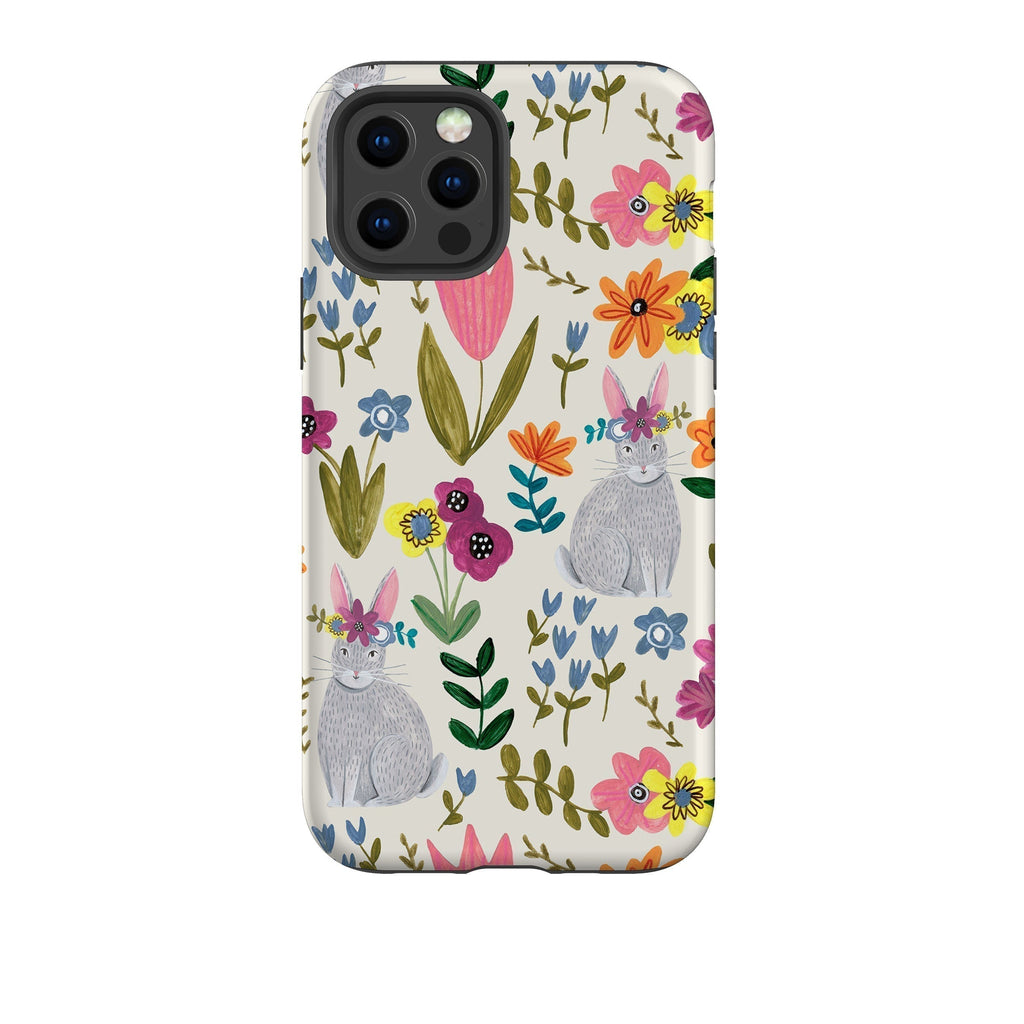 iPhone phone case-Rabbit Floral By Caroline Bonne Muller-Product Details Raised bevel to protect screen from scratches. Impact resistant polycarbonate shell and shock absorbing inner TPU liner. Secure fit with design wrapping around side of the case and full access to ports. Compatible with Qi-standard wireless charging. Thickness 1/8 inch (3mm), weight 30g. Compatibility See drop down menu for options, please select the right case as we print to order.-Stringberry