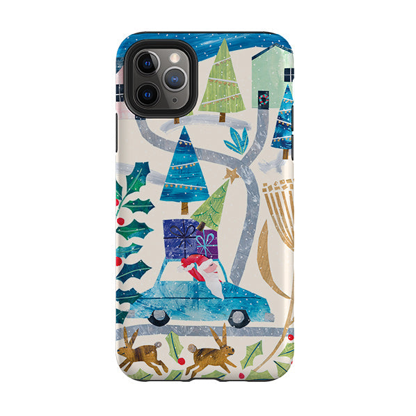 iPhone phone case-Santa Driving Home By Tracey English-Product Details Raised bevel to protect screen from scratches. Impact resistant polycarbonate shell and shock absorbing inner TPU liner. Secure fit with design wrapping around side of the case and full access to ports. Compatible with Qi-standard wireless charging. Thickness 1/8 inch (3mm), weight 30g. Compatibility See drop down menu for options, please select the right case as we print to order.-Stringberry