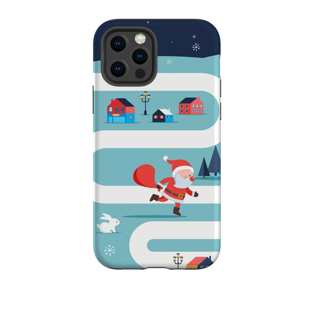 iPhone phone case-Santa Is On His Way-Product Details Raised bevel to protect screen from scratches. Impact resistant polycarbonate shell and shock absorbing inner TPU liner. Secure fit with design wrapping around side of the case and full access to ports. Compatible with Qi-standard wireless charging. Thickness 1/8 inch (3mm), weight 30g. Compatibility See drop down menu for options, please select the right case as we print to order.-Stringberry