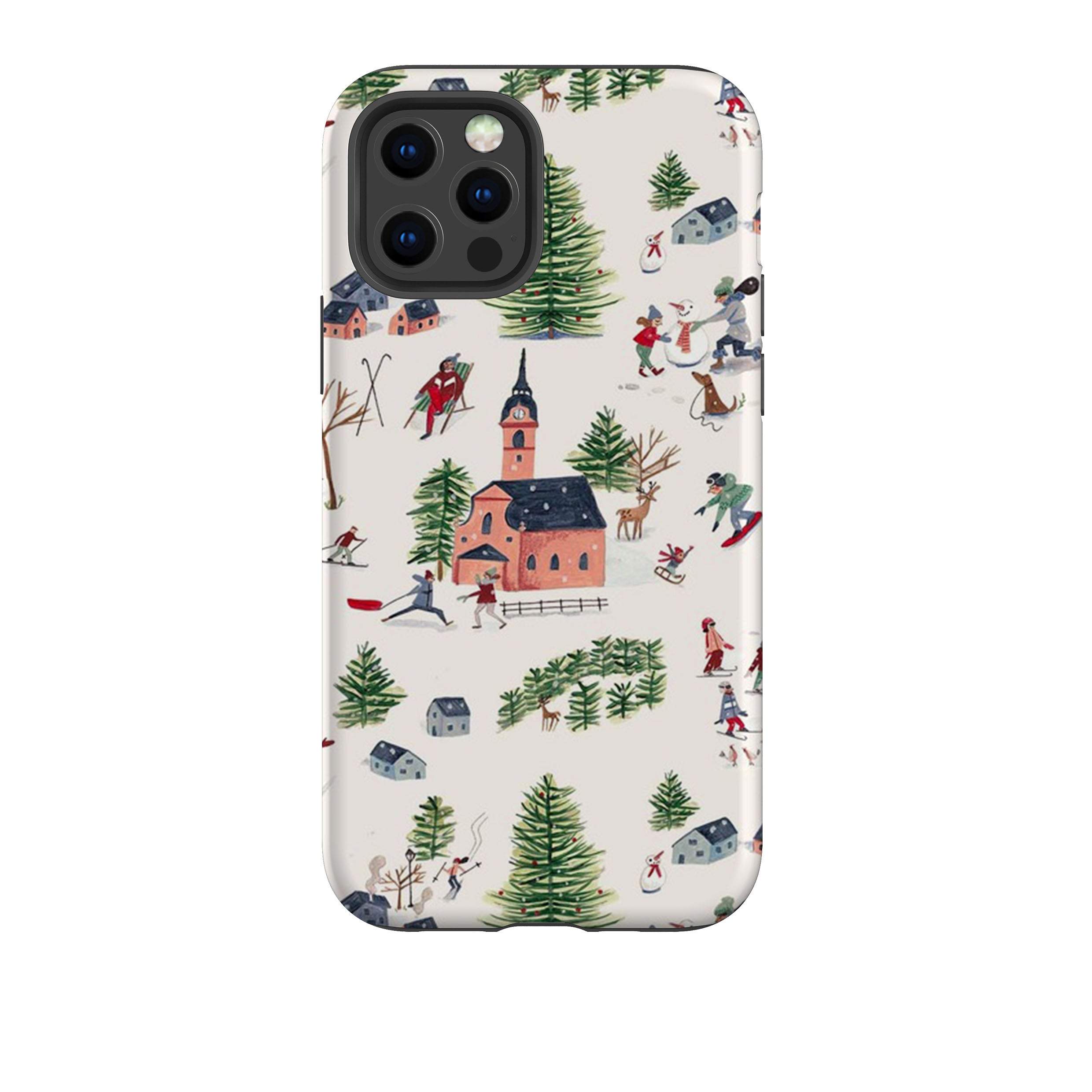 iPhone phone case-Skiing By Caroline Bonne Muller-Product Details Raised bevel to protect screen from scratches. Impact resistant polycarbonate shell and shock absorbing inner TPU liner. Secure fit with design wrapping around side of the case and full access to ports. Compatible with Qi-standard wireless charging. Thickness 1/8 inch (3mm), weight 30g. Compatibility See drop down menu for options, please select the right case as we print to order.-Stringberry