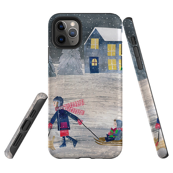 iPhone phone case-Sledging By Tracey English-Product Details Raised bevel to protect screen from scratches. Impact resistant polycarbonate shell and shock absorbing inner TPU liner. Secure fit with design wrapping around side of the case and full access to ports. Compatible with Qi-standard wireless charging. Thickness 1/8 inch (3mm), weight 30g. Compatibility See drop down menu for options, please select the right case as we print to order.-Stringberry