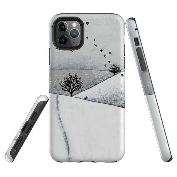 iPhone phone case-Snowy Landscape By Natasha Newton-Product Details Raised bevel to protect screen from scratches. Impact resistant polycarbonate shell and shock absorbing inner TPU liner. Secure fit with design wrapping around side of the case and full access to ports. Compatible with Qi-standard wireless charging. Thickness 1/8 inch (3mm), weight 30g. Compatibility See drop down menu for options, please select the right case as we print to order.-Stringberry