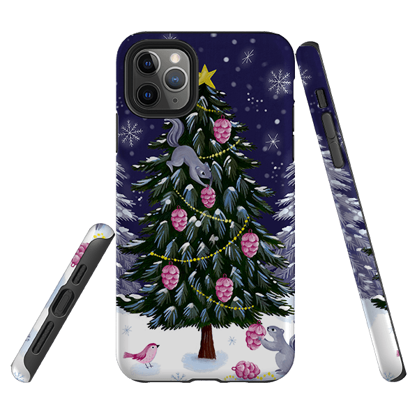 iPhone phone case-Squirrel Tree By Bex Parkin-Product Details Raised bevel to protect screen from scratches. Impact resistant polycarbonate shell and shock absorbing inner TPU liner. Secure fit with design wrapping around side of the case and full access to ports. Compatible with Qi-standard wireless charging. Thickness 1/8 inch (3mm), weight 30g. Compatibility See drop down menu for options, please select the right case as we print to order.-Stringberry