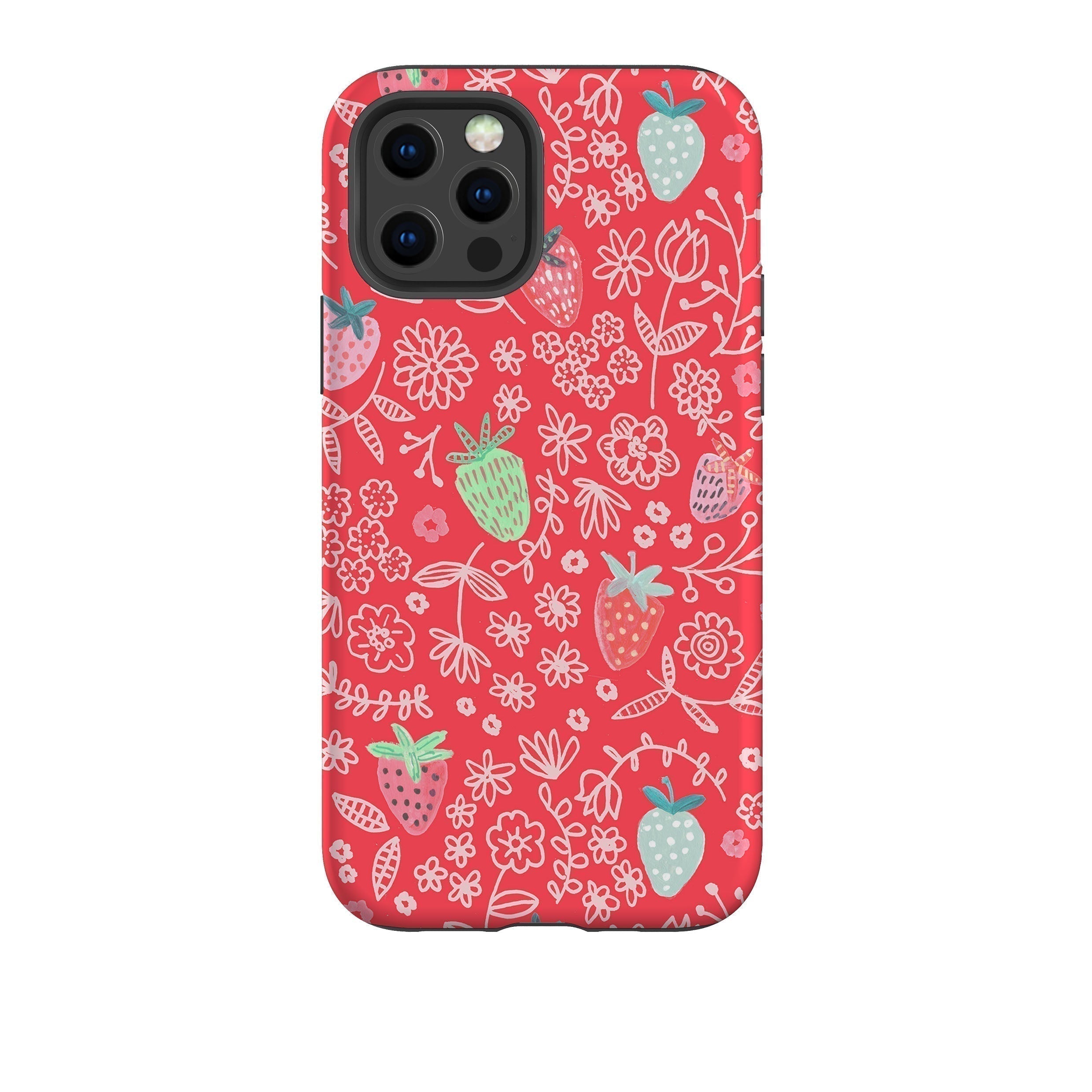 iPhone phone case-Strawberries By Caroline Bonne Muller-Product Details Raised bevel to protect screen from scratches. Impact resistant polycarbonate shell and shock absorbing inner TPU liner. Secure fit with design wrapping around side of the case and full access to ports. Compatible with Qi-standard wireless charging. Thickness 1/8 inch (3mm), weight 30g. Compatibility See drop down menu for options, please select the right case as we print to order.-Stringberry