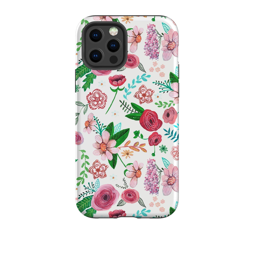 iPhone phone case-White Floral By Caroline Bonne Muller-Product Details Raised bevel to protect screen from scratches. Impact resistant polycarbonate shell and shock absorbing inner TPU liner. Secure fit with design wrapping around side of the case and full access to ports. Compatible with Qi-standard wireless charging. Thickness 1/8 inch (3mm), weight 30g. Compatibility See drop down menu for options, please select the right case as we print to order.-Stringberry