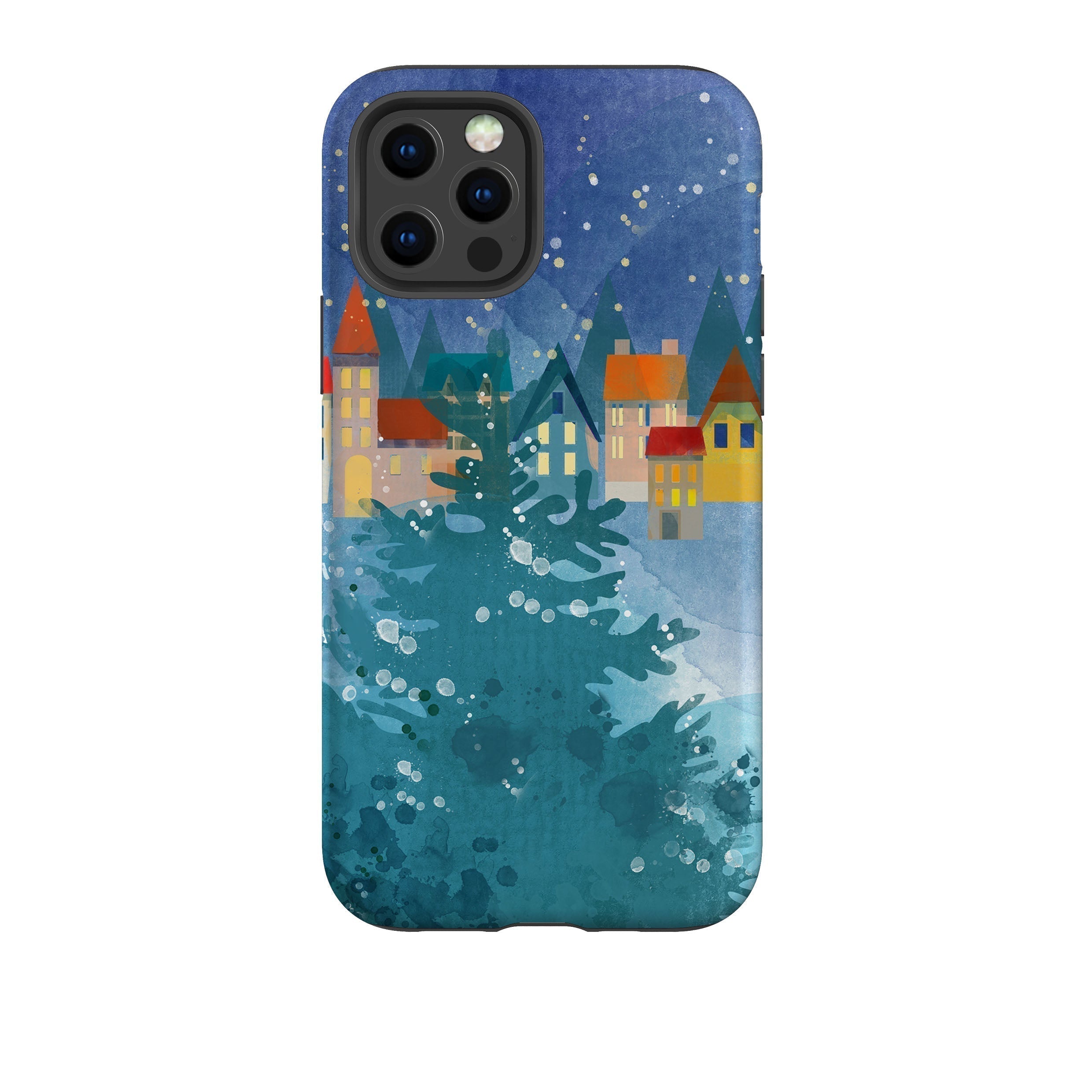 iPhone phone case-Winter Town-Product Details Raised bevel to protect screen from scratches. Impact resistant polycarbonate shell and shock absorbing inner TPU liner. Secure fit with design wrapping around side of the case and full access to ports. Compatible with Qi-standard wireless charging. Thickness 1/8 inch (3mm), weight 30g. Compatibility See drop down menu for options, please select the right case as we print to order.-Stringberry