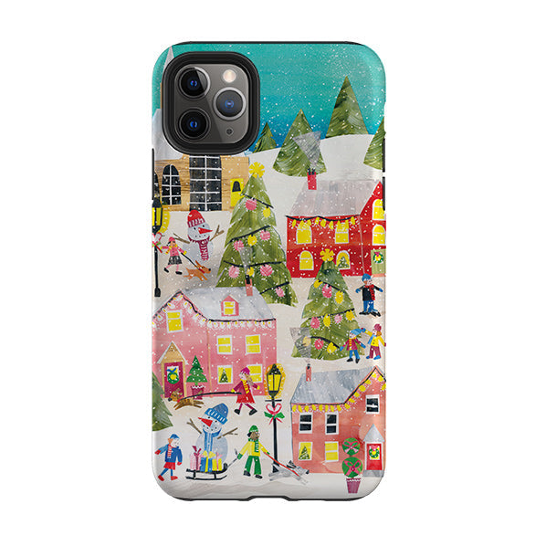 iPhone phone case-Winter Village By Tracey English-Product Details Raised bevel to protect screen from scratches. Impact resistant polycarbonate shell and shock absorbing inner TPU liner. Secure fit with design wrapping around side of the case and full access to ports. Compatible with Qi-standard wireless charging. Thickness 1/8 inch (3mm), weight 30g. Compatibility See drop down menu for options, please select the right case as we print to order.-Stringberry
