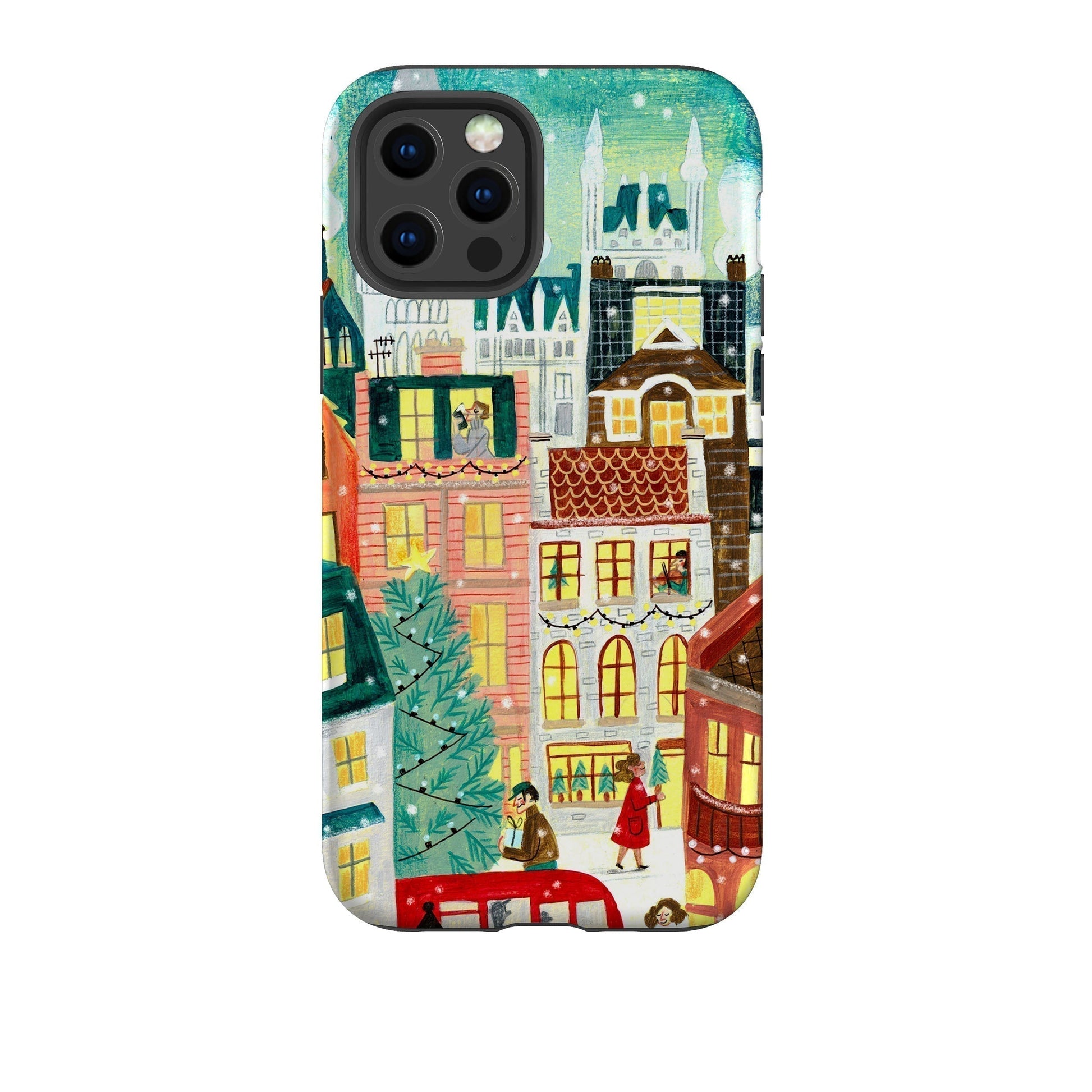 iPhone phone case-Xmas In London By Caroline Bonne Muller-Product Details Raised bevel to protect screen from scratches. Impact resistant polycarbonate shell and shock absorbing inner TPU liner. Secure fit with design wrapping around side of the case and full access to ports. Compatible with Qi-standard wireless charging. Thickness 1/8 inch (3mm), weight 30g. Compatibility See drop down menu for options, please select the right case as we print to order.-Stringberry