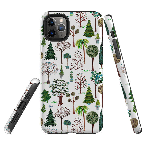 iPhone phone case-Xmas Trees By Katherine Quinn-Product Details Raised bevel to protect screen from scratches. Impact resistant polycarbonate shell and shock absorbing inner TPU liner. Secure fit with design wrapping around side of the case and full access to ports. Compatible with Qi-standard wireless charging. Thickness 1/8 inch (3mm), weight 30g. Compatibility See drop down menu for options, please select the right case as we print to order.-Stringberry