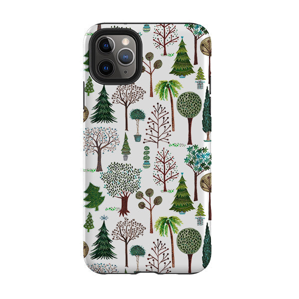 iPhone phone case-Xmas Trees By Katherine Quinn-Product Details Raised bevel to protect screen from scratches. Impact resistant polycarbonate shell and shock absorbing inner TPU liner. Secure fit with design wrapping around side of the case and full access to ports. Compatible with Qi-standard wireless charging. Thickness 1/8 inch (3mm), weight 30g. Compatibility See drop down menu for options, please select the right case as we print to order.-Stringberry