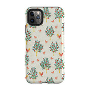 iPhone phone case-Apple Trees and Chickens Cream By Katherine Quinn-Product Details Raised bevel to protect screen from scratches. Impact resistant polycarbonate shell and shock absorbing inner TPU liner. Secure fit with design wrapping around side of the case and full access to ports. Compatible with Qi-standard wireless charging. Thickness 1/8 inch (3mm), weight 30g. Compatibility See drop down menu for options, please select the right case as we print to order.-Stringberry