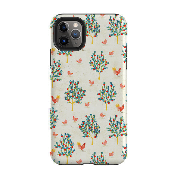 iPhone phone case-Apple Trees and Chickens Cream By Katherine Quinn-Product Details Raised bevel to protect screen from scratches. Impact resistant polycarbonate shell and shock absorbing inner TPU liner. Secure fit with design wrapping around side of the case and full access to ports. Compatible with Qi-standard wireless charging. Thickness 1/8 inch (3mm), weight 30g. Compatibility See drop down menu for options, please select the right case as we print to order.-Stringberry