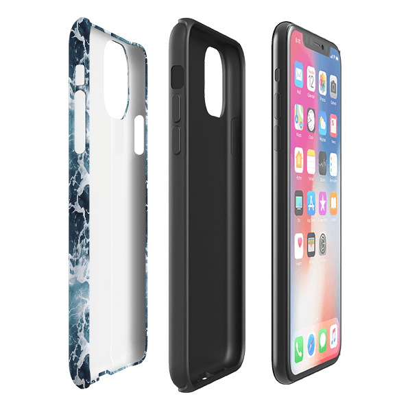 iPhone phone case-Aqua-Product Details Raised bevel to protect screen from scratches. Impact resistant polycarbonate shell and shock absorbing inner TPU liner. Secure fit with design wrapping around side of the case and full access to ports. Compatible with Qi-standard wireless charging. Thickness 1/8 inch (3mm), weight 30g. Compatibility See drop down menu for options, please select the right case as we print to order.-Stringberry