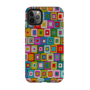 iPhone phone case-Atelier Blanket Squares Bright By Sarah Campbell-Product Details Raised bevel to protect screen from scratches. Impact resistant polycarbonate shell and shock absorbing inner TPU liner. Secure fit with design wrapping around side of the case and full access to ports. Compatible with Qi-standard wireless charging. Thickness 1/8 inch (3mm), weight 30g. Compatibility See drop down menu for options, please select the right case as we print to order.-Stringberry