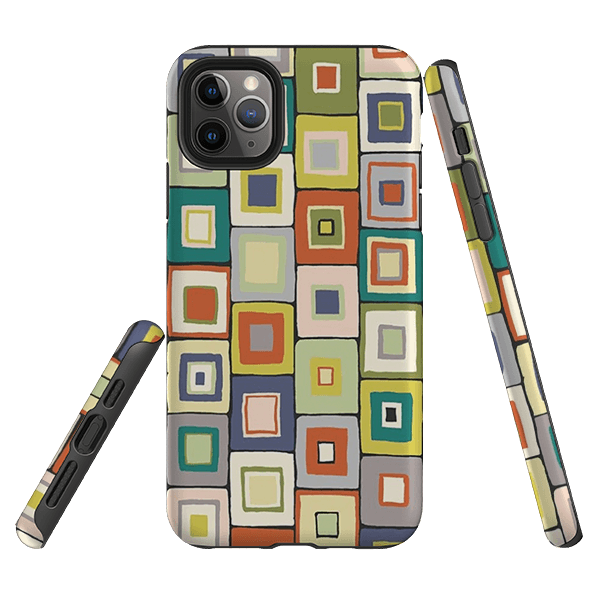 iPhone phone case-Atelier Blanket Squares Urbane By Sarah Campbell-Product Details Raised bevel to protect screen from scratches. Impact resistant polycarbonate shell and shock absorbing inner TPU liner. Secure fit with design wrapping around side of the case and full access to ports. Compatible with Qi-standard wireless charging. Thickness 1/8 inch (3mm), weight 30g. Compatibility See drop down menu for options, please select the right case as we print to order.-Stringberry