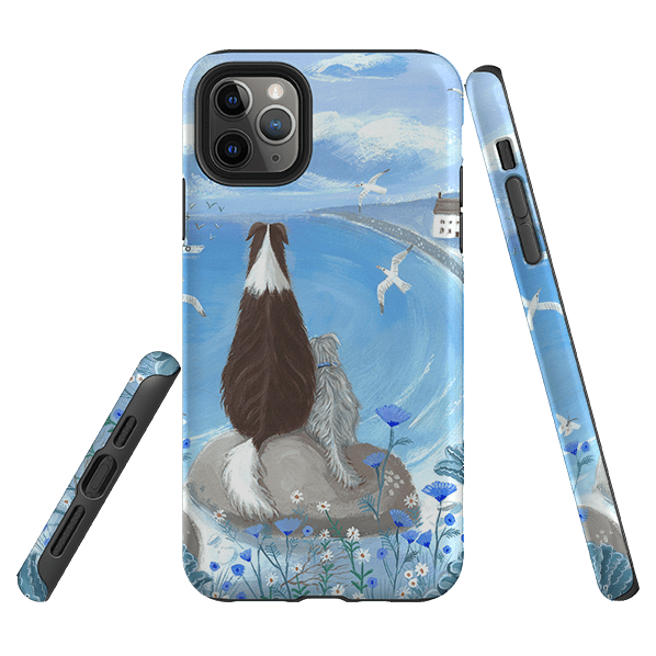 iPhone phone case-Beach Dog By Mary Stubberfield-Product Details Raised bevel to protect screen from scratches. Impact resistant polycarbonate shell and shock absorbing inner TPU liner. Secure fit with design wrapping around side of the case and full access to ports. Compatible with Qi-standard wireless charging. Thickness 1/8 inch (3mm), weight 30g. Compatibility See drop down menu for options, please select the right case as we print to order.-Stringberry