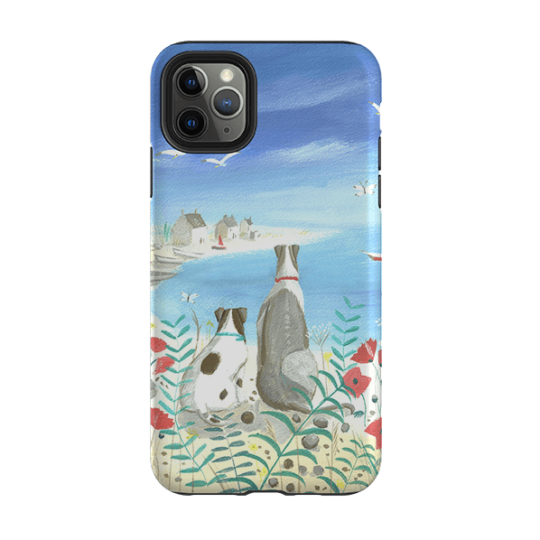 iPhone phone case-Beach Dogs By Mary Stubberfield-Product Details Raised bevel to protect screen from scratches. Impact resistant polycarbonate shell and shock absorbing inner TPU liner. Secure fit with design wrapping around side of the case and full access to ports. Compatible with Qi-standard wireless charging. Thickness 1/8 inch (3mm), weight 30g. Compatibility See drop down menu for options, please select the right case as we print to order.-Stringberry