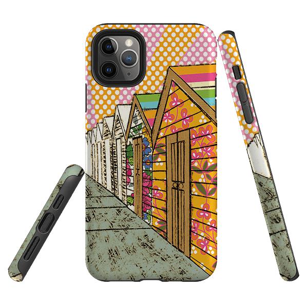 iPhone phone case-Beach Huts By Amelia Bowman-Product Details Raised bevel to protect screen from scratches. Impact resistant polycarbonate shell and shock absorbing inner TPU liner. Secure fit with design wrapping around side of the case and full access to ports. Compatible with Qi-standard wireless charging. Thickness 1/8 inch (3mm), weight 30g. Compatibility See drop down menu for options, please select the right case as we print to order.-Stringberry
