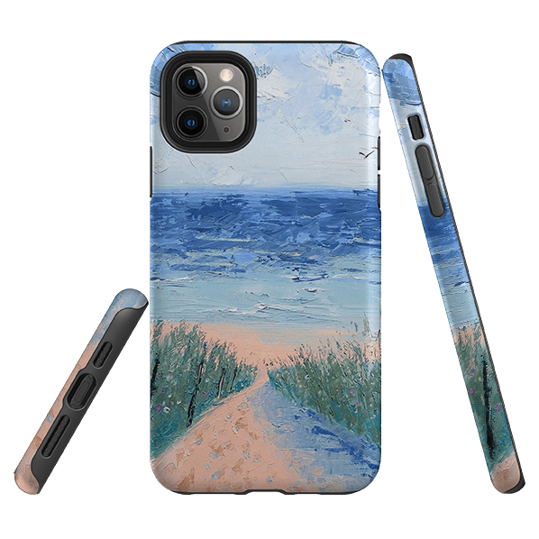 iPhone phone case-Beach Path By Mary Stubberfield-Product Details Raised bevel to protect screen from scratches. Impact resistant polycarbonate shell and shock absorbing inner TPU liner. Secure fit with design wrapping around side of the case and full access to ports. Compatible with Qi-standard wireless charging. Thickness 1/8 inch (3mm), weight 30g. Compatibility See drop down menu for options, please select the right case as we print to order.-Stringberry