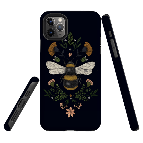 iPhone phone case-Bee By Jade Mosinski-Product Details Raised bevel to protect screen from scratches. Impact resistant polycarbonate shell and shock absorbing inner TPU liner. Secure fit with design wrapping around side of the case and full access to ports. Compatible with Qi-standard wireless charging. Thickness 1/8 inch (3mm), weight 30g. Compatibility See drop down menu for options, please select the right case as we print to order.-Stringberry