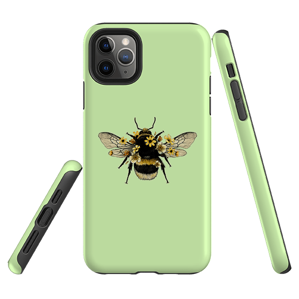 iPhone phone case-Bee I Mint-Product Details Raised bevel to protect screen from scratches. Impact resistant polycarbonate shell and shock absorbing inner TPU liner. Secure fit with design wrapping around side of the case and full access to ports. Compatible with Qi-standard wireless charging. Thickness 1/8 inch (3mm), weight 30g. Compatibility See drop down menu for options, please select the right case as we print to order.-Stringberry