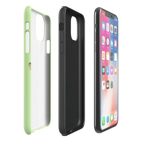 iPhone phone case-Bee I Mint-Product Details Raised bevel to protect screen from scratches. Impact resistant polycarbonate shell and shock absorbing inner TPU liner. Secure fit with design wrapping around side of the case and full access to ports. Compatible with Qi-standard wireless charging. Thickness 1/8 inch (3mm), weight 30g. Compatibility See drop down menu for options, please select the right case as we print to order.-Stringberry