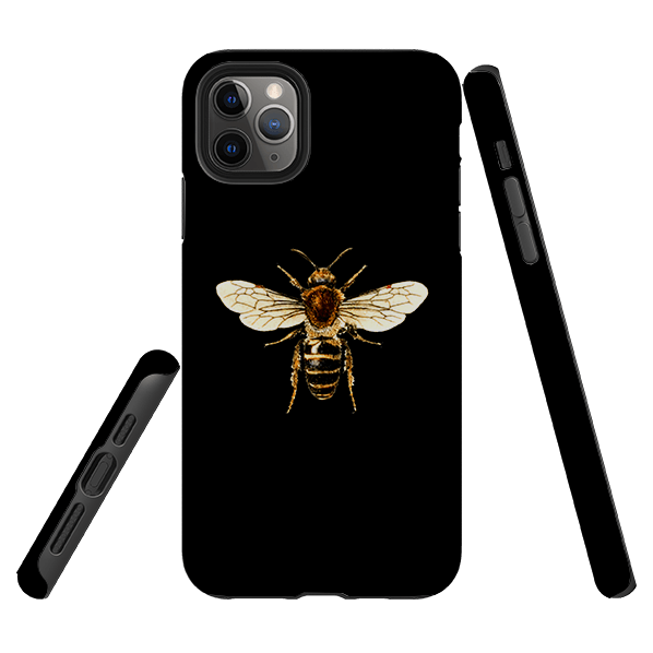 iPhone phone case-Bee II-Product Details Raised bevel to protect screen from scratches. Impact resistant polycarbonate shell and shock absorbing inner TPU liner. Secure fit with design wrapping around side of the case and full access to ports. Compatible with Qi-standard wireless charging. Thickness 1/8 inch (3mm), weight 30g. Compatibility See drop down menu for options, please select the right case as we print to order.-Stringberry