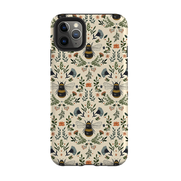 iPhone phone case-Bees 2 By Jade Mosinski-Product Details Raised bevel to protect screen from scratches. Impact resistant polycarbonate shell and shock absorbing inner TPU liner. Secure fit with design wrapping around side of the case and full access to ports. Compatible with Qi-standard wireless charging. Thickness 1/8 inch (3mm), weight 30g. Compatibility See drop down menu for options, please select the right case as we print to order.-Stringberry