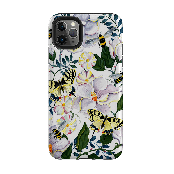 iPhone phone case-Bees And Magnolia By Bex Parkin-Product Details Raised bevel to protect screen from scratches. Impact resistant polycarbonate shell and shock absorbing inner TPU liner. Secure fit with design wrapping around side of the case and full access to ports. Compatible with Qi-standard wireless charging. Thickness 1/8 inch (3mm), weight 30g. Compatibility See drop down menu for options, please select the right case as we print to order.-Stringberry