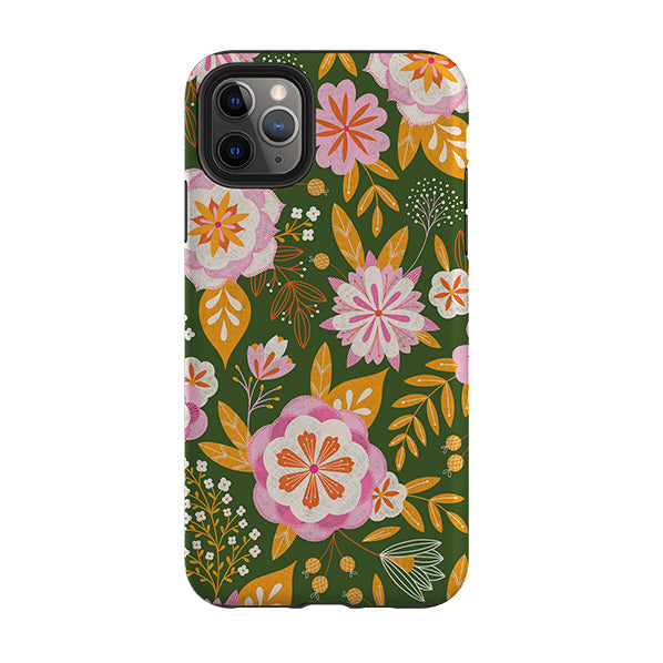 iPhone phone case-Big Bold Blooms Green By Jenny Zemanek-Product Details Raised bevel to protect screen from scratches. Impact resistant polycarbonate shell and shock absorbing inner TPU liner. Secure fit with design wrapping around side of the case and full access to ports. Compatible with Qi-standard wireless charging. Thickness 1/8 inch (3mm), weight 30g. Compatibility See drop down menu for options, please select the right case as we print to order.-Stringberry