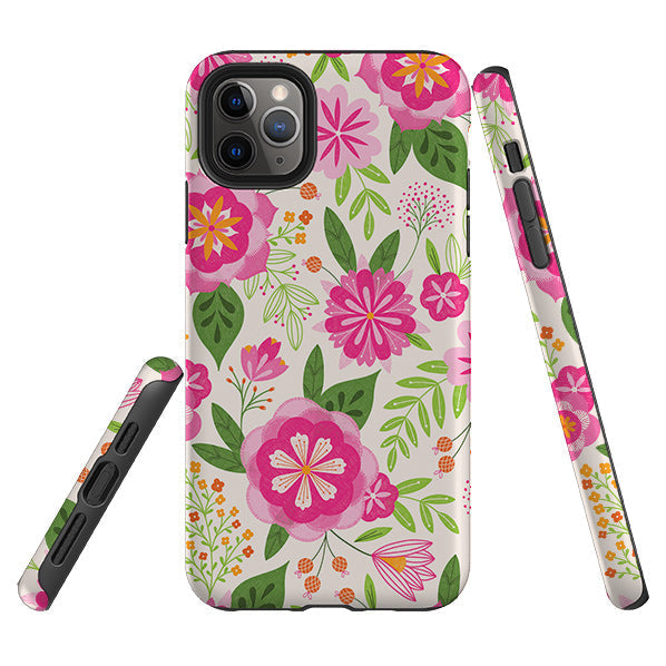 iPhone phone case-Big Bold Blooms Ivory By Jenny Zemanek-Product Details Raised bevel to protect screen from scratches. Impact resistant polycarbonate shell and shock absorbing inner TPU liner. Secure fit with design wrapping around side of the case and full access to ports. Compatible with Qi-standard wireless charging. Thickness 1/8 inch (3mm), weight 30g. Compatibility See drop down menu for options, please select the right case as we print to order.-Stringberry