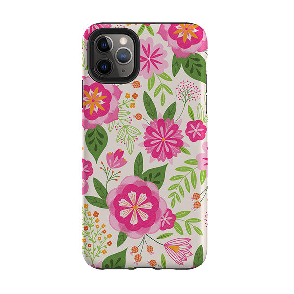 iPhone phone case-Big Bold Blooms Ivory By Jenny Zemanek-Product Details Raised bevel to protect screen from scratches. Impact resistant polycarbonate shell and shock absorbing inner TPU liner. Secure fit with design wrapping around side of the case and full access to ports. Compatible with Qi-standard wireless charging. Thickness 1/8 inch (3mm), weight 30g. Compatibility See drop down menu for options, please select the right case as we print to order.-Stringberry
