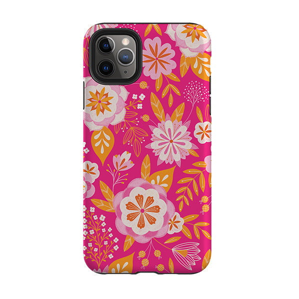 iPhone phone case-Big Bold Blooms Pink By Jenny Zemanek-Product Details Raised bevel to protect screen from scratches. Impact resistant polycarbonate shell and shock absorbing inner TPU liner. Secure fit with design wrapping around side of the case and full access to ports. Compatible with Qi-standard wireless charging. Thickness 1/8 inch (3mm), weight 30g. Compatibility See drop down menu for options, please select the right case as we print to order.-Stringberry