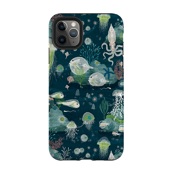 iPhone phone case-Bioluminescence By Katherine Quinn-Product Details Raised bevel to protect screen from scratches. Impact resistant polycarbonate shell and shock absorbing inner TPU liner. Secure fit with design wrapping around side of the case and full access to ports. Compatible with Qi-standard wireless charging. Thickness 1/8 inch (3mm), weight 30g. Compatibility See drop down menu for options, please select the right case as we print to order.-Stringberry