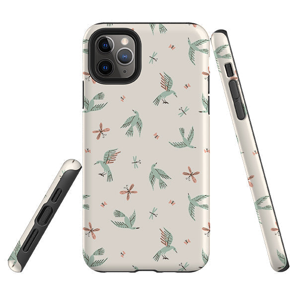 iPhone phone case-Birds And Butterflies Cream By Meghann Rader-Product Details Raised bevel to protect screen from scratches. Impact resistant polycarbonate shell and shock absorbing inner TPU liner. Secure fit with design wrapping around side of the case and full access to ports. Compatible with Qi-standard wireless charging. Thickness 1/8 inch (3mm), weight 30g. Compatibility See drop down menu for options, please select the right case as we print to order.-Stringberry