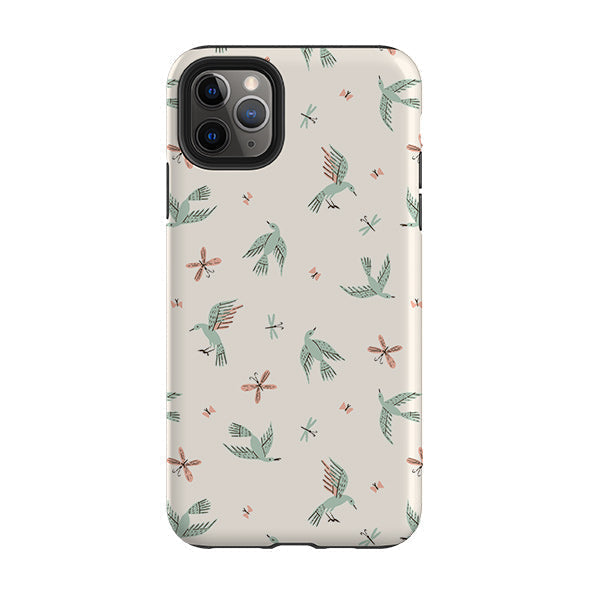 iPhone phone case-Birds And Butterflies Cream By Meghann Rader-Product Details Raised bevel to protect screen from scratches. Impact resistant polycarbonate shell and shock absorbing inner TPU liner. Secure fit with design wrapping around side of the case and full access to ports. Compatible with Qi-standard wireless charging. Thickness 1/8 inch (3mm), weight 30g. Compatibility See drop down menu for options, please select the right case as we print to order.-Stringberry